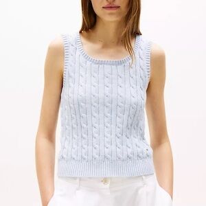 Tommy Hilfiger Cable Knit Scoop Neck Light Blue Top